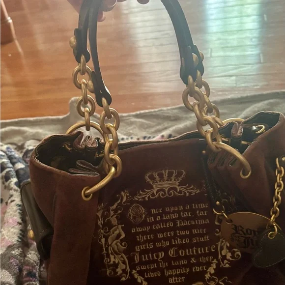 Vintage Juicy Couture Once Upon a Time Brown Shoulder Bag with Gold Accents - Picture 2 of 6